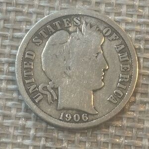 1906 silver barber dime